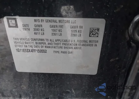 2015 Chevrolet Malibu 3Lt из США, поврежденный, VIN 1G11E5SX4FF159552